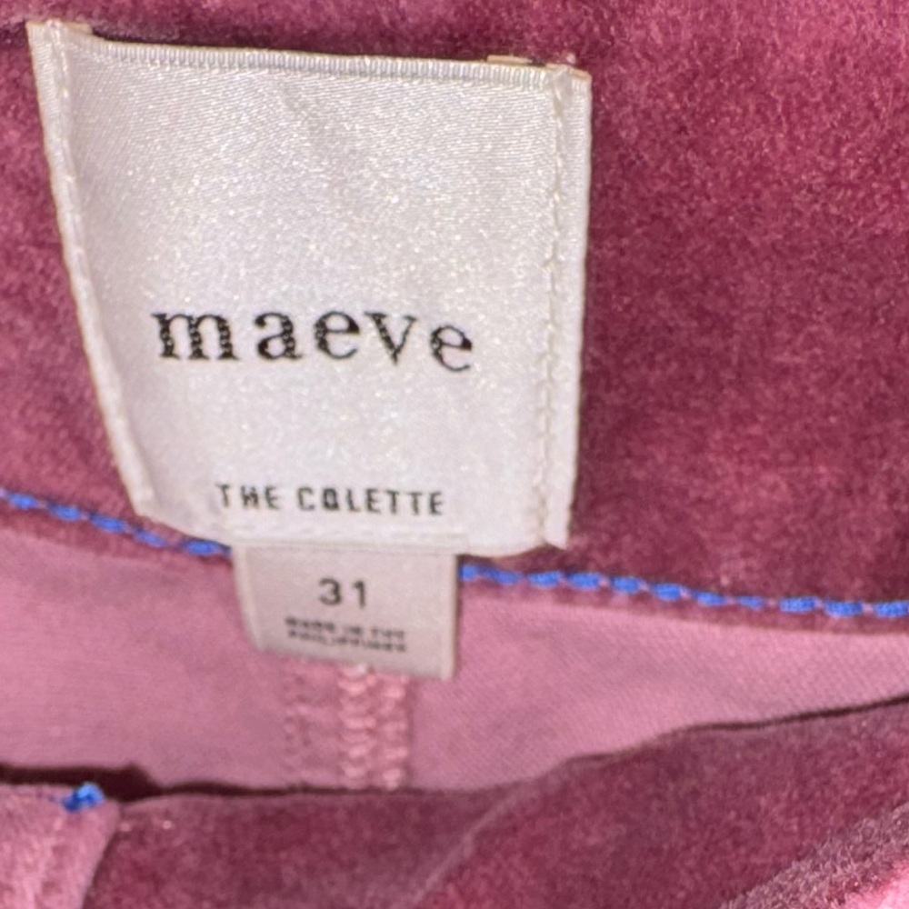 Anthropologie Maeve Colette Pink Purple Velvet Cropped Pants SZ 31 - Picture 3 of 13